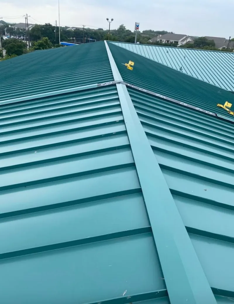 Green commercial metal roof ridge and valley for Metal Roof Repair in Coronado